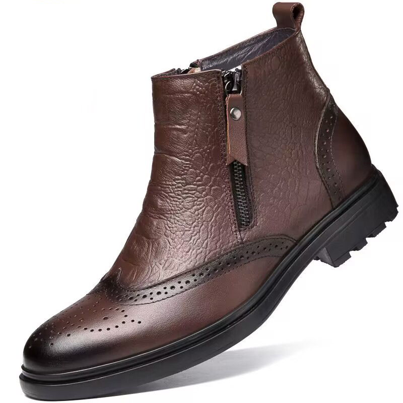 High-top Leather Shoes Height Increasing Shoes 46 Brogue Trendy Ankle Boots - Image 5