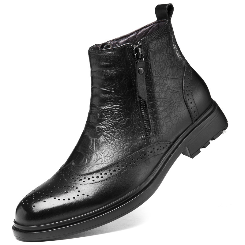 High-top Leather Shoes Height Increasing Shoes 46 Brogue Trendy Ankle Boots - Image 7