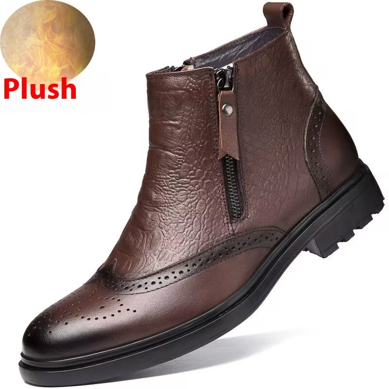 High-top Leather Shoes Height Increasing Shoes 46 Brogue Trendy Ankle Boots - Image 2