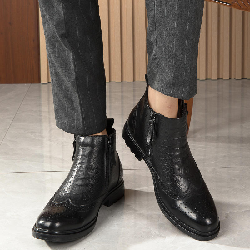 High-top Leather Shoes Height Increasing Shoes 46 Brogue Trendy Ankle Boots - Image 6